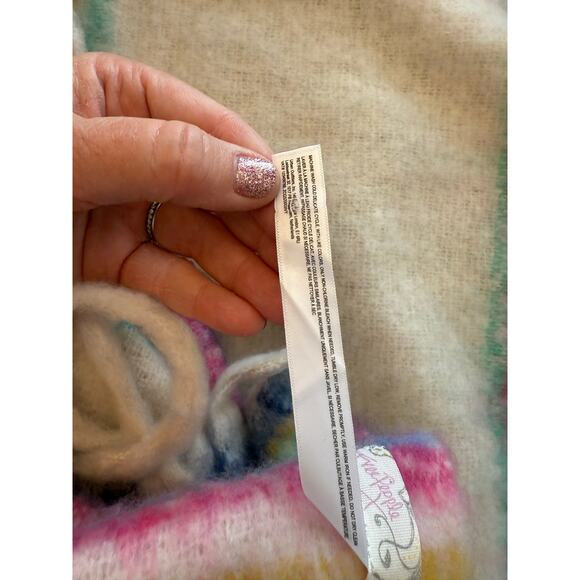 Free People Skye Stripe Fringe Throw Blanket Pink Cream Blue - Picture 7 of 10